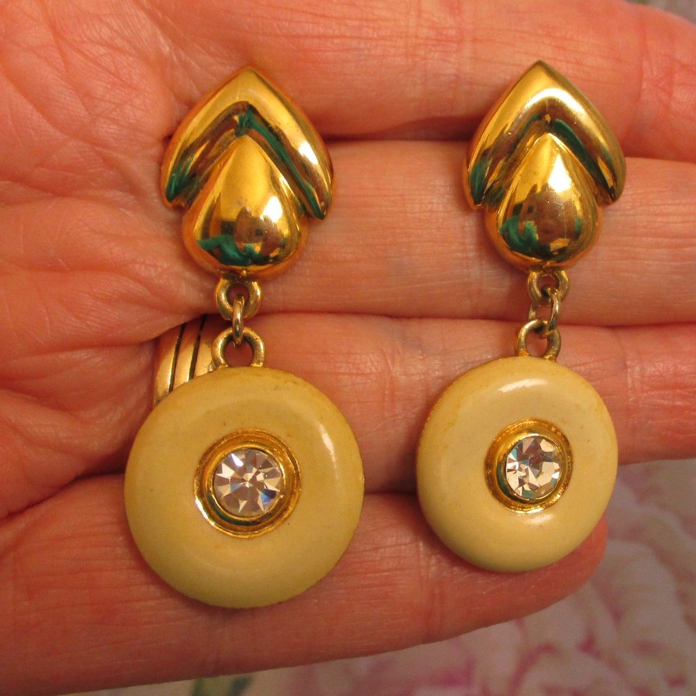 PARK LANE Enamel Gold Rhinestone Dangle Earrings
